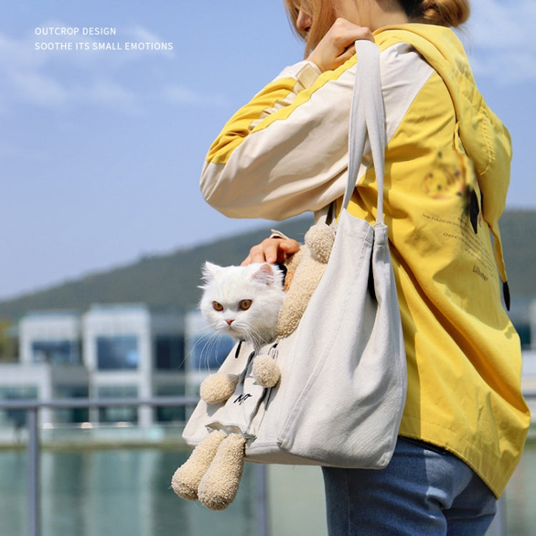 Portable Outing Cat Bag Exposed Shoulder Canvas Bag Small Dog Pet Bag(Bear Khaki) - Pet Storages & Bags by PMC TechLife | Online Shopping South Africa | PMC TechLife | Buy Now Pay Later Mobicred