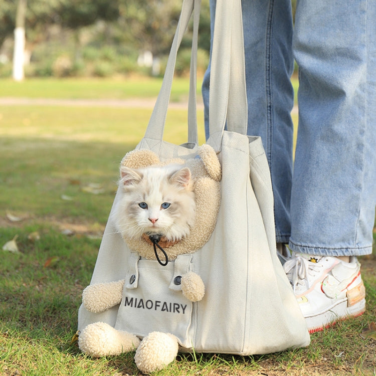 Portable Outing Cat Bag Exposed Shoulder Canvas Bag Small Dog Pet Bag(Bear Khaki) - Pet Storages & Bags by PMC TechLife | Online Shopping South Africa | PMC TechLife | Buy Now Pay Later Mobicred