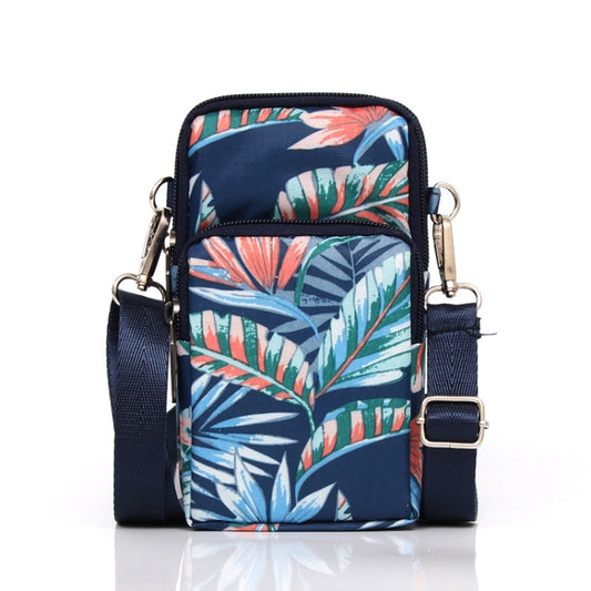 Printed Crossbody Mobile Phone Bag Mini Wallet With Arm Band, Style: Blue Leaf - Single-shoulder Bags by PMC Jewellery | Online Shopping South Africa | PMC Jewellery | Buy Now Pay Later Mobicred