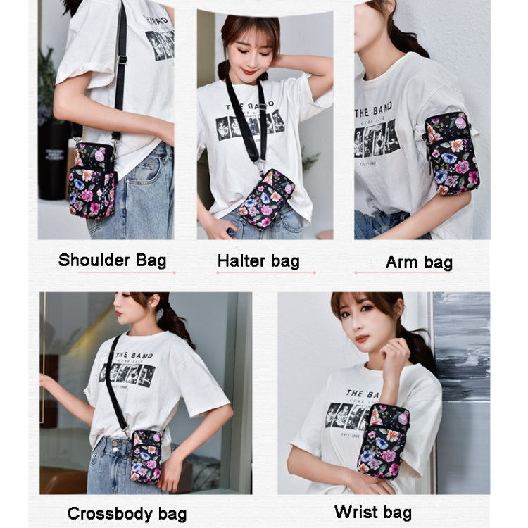 Printed Crossbody Mobile Phone Bag Mini Wallet With Arm Band, Style: Deep Blue Rose - Single-shoulder Bags by PMC TechLife | Online Shopping South Africa | PMC TechLife | Buy Now Pay Later Mobicred