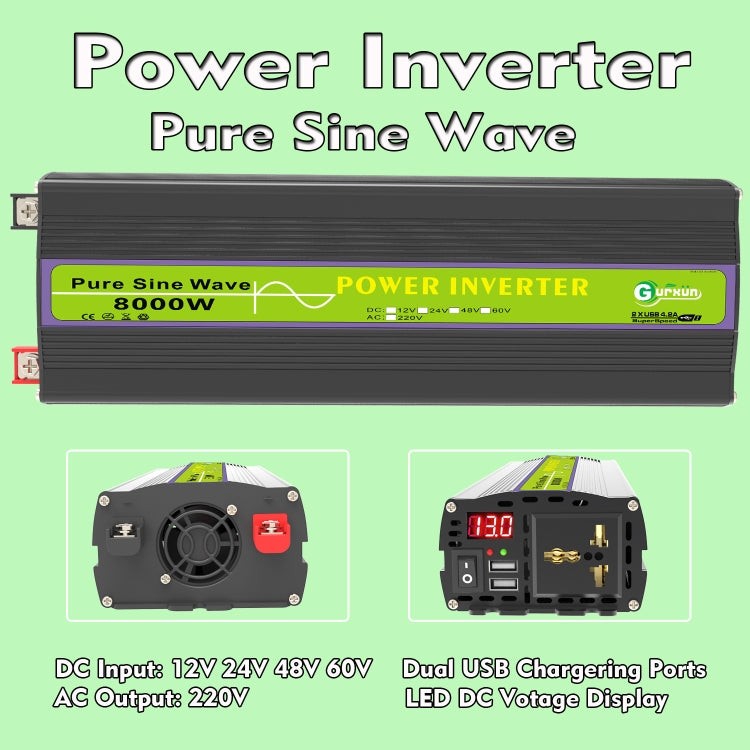 Gurxun 12V-220V 8000W Pure Sine Wave Inverter Car Single Digital Display Voltage Converter - Pure Sine Wave by Gurxun | Online Shopping South Africa | PMC Jewellery | Buy Now Pay Later Mobicred