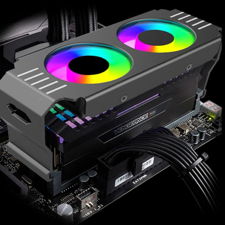 Desktop ARGB Memory Cooler PWM Temperature Control Dual Fan, For DDR / DDR2 / DDR3 / DDR4 / DDR5(Black) - Fan Cooling by PMC Jewellery | Online Shopping South Africa | PMC Jewellery | Buy Now Pay Later Mobicred