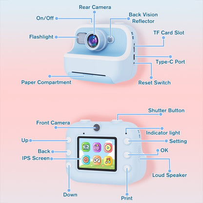 M8 2.4-Inch 1080P HD 2400W Pixel Dual-Camera Children Thermal Printing Camera, Color: Purple+32GB - Children Cameras by PMC Jewellery | Online Shopping South Africa | PMC Jewellery | Buy Now Pay Later Mobicred