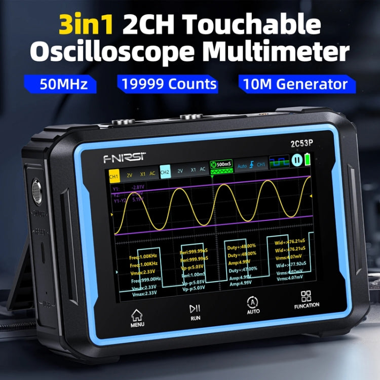 FNIRSI 2C53P Dual Channel Flat Panel Digital Oscilloscope Multimeter Signal Generator 3 In 1(Black) - Digital Multimeter by FNIRSI | Online Shopping South Africa | PMC Jewellery | Buy Now Pay Later Mobicred