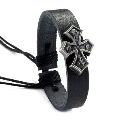 Simple Woven Leather Bracelet Vintage Adjustable Band Wristlet, Style: Cross D Model - Bracelets by PMC Jewellery | Online Shopping South Africa | PMC Jewellery | Buy Now Pay Later Mobicred