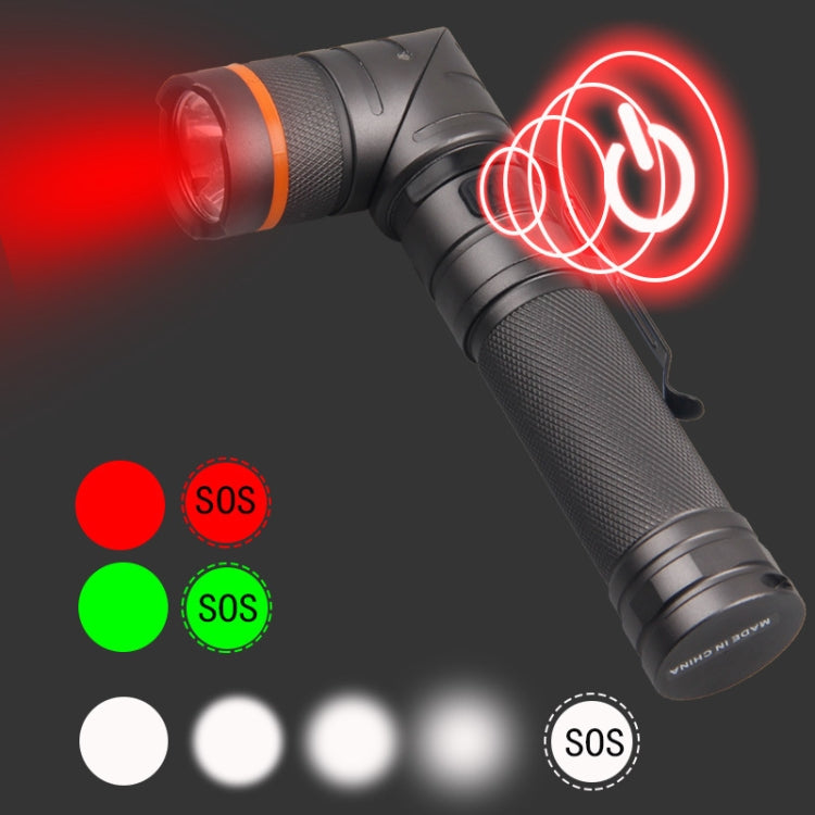 90 Degree Foldable Flashlight White / Red / Green Lights Waterproof Magnetic Torch Built In 18650 Lithium Battery - LED Flashlight by PMc TechLife | Online Shopping South Africa | PMc TechLife | Buy Now Pay Later Mobicred