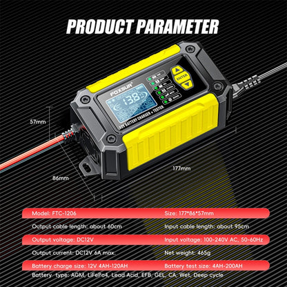 FOXSUR Cars Motorcycles 12V Lithium Cattery Charger With Battery Detection(US Plug) - Battery Charger by FOXSUR | Online Shopping South Africa | PMC Jewellery | Buy Now Pay Later Mobicred