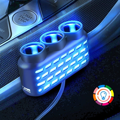 1 To 3 12V/24V Car Cigarette Lighter Charger Multi-function Seven-color Light(120W) - Car Charger by PMC Jewellery | Online Shopping South Africa | PMC Jewellery | Buy Now Pay Later Mobicred