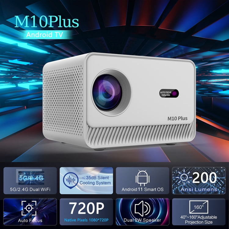 M10 Plus 1280x720P Projector 2.4G / 5G WIFI Bluetooth 5.2 Android 11 System Home Cinema AU Plug - Mini Projector by PMC TechLife | Online Shopping South Africa | PMC TechLife | Buy Now Pay Later Mobicred