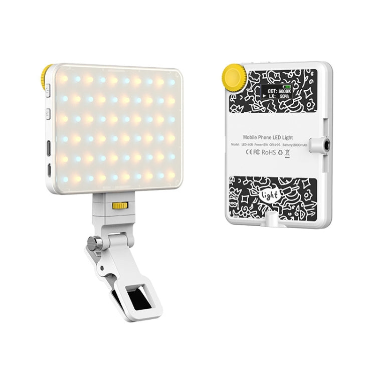 60 LEDs Rechargeable Clip Fill Light With Front & Back Clip Adjusted 3 Light Modes For Phone, Spec: B Type White - Selfie Light by PMC TechLife | Online Shopping South Africa | PMC TechLife | Buy Now Pay Later Mobicred