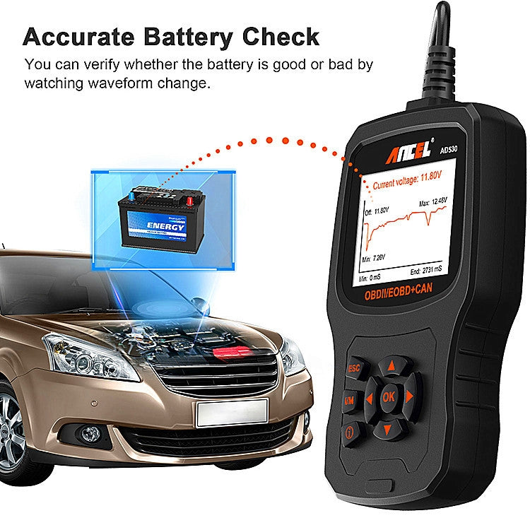 ANCEL AD530 2.8-Inch Screen OBD2 Car Engine Tester Car Battery Test Tool - Code Readers & Scan Tools by ANCEL | Online Shopping South Africa | PMC Jewellery | Buy Now Pay Later Mobicred