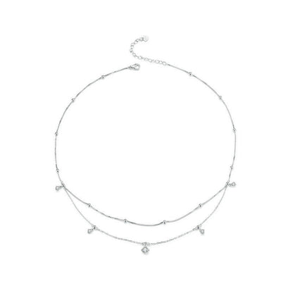 S925 Sterling Silver Platinum-plated Tassel Moissanite Double-layer Necklace(MSN034) - Necklaces & Pendants by PMC Jewellery | Online Shopping South Africa | PMC Jewellery | Buy Now Pay Later Mobicred