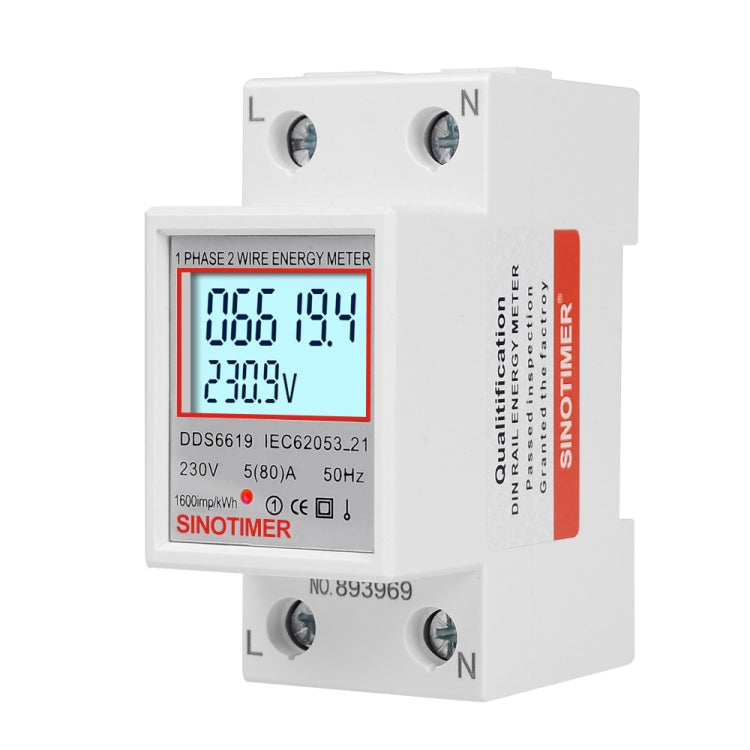 SINOTIMER  DDS6619 80A 230V Din Rail Single Phase Energy Meter Voltage Current Power Meter With Backlight - Other Tester Tool by SINOTIMER | Online Shopping South Africa | PMC Jewellery | Buy Now Pay Later Mobicred