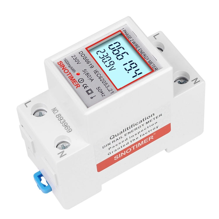 SINOTIMER  DDS6619 80A 230V Din Rail Single Phase Energy Meter Voltage Current Power Meter With Backlight - Other Tester Tool by SINOTIMER | Online Shopping South Africa | PMC Jewellery | Buy Now Pay Later Mobicred