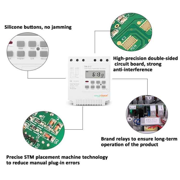 SINOTIMER TM613 380V 16A Three-Phase Programmable Time Switch With Backlight - free shipping - PMC TechLife - Order now!