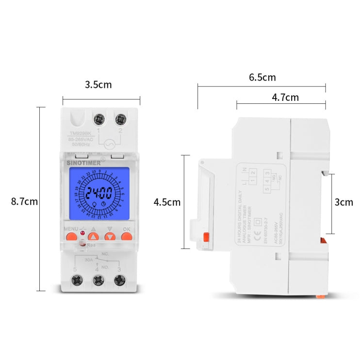 SINOTIMER  TM929BKL 85-265V 30A 24hrs Digital Analogue Din Module Time Switch With Backlight - Switch by SINOTIMER | Online Shopping South Africa | PMC Jewellery | Buy Now Pay Later Mobicred