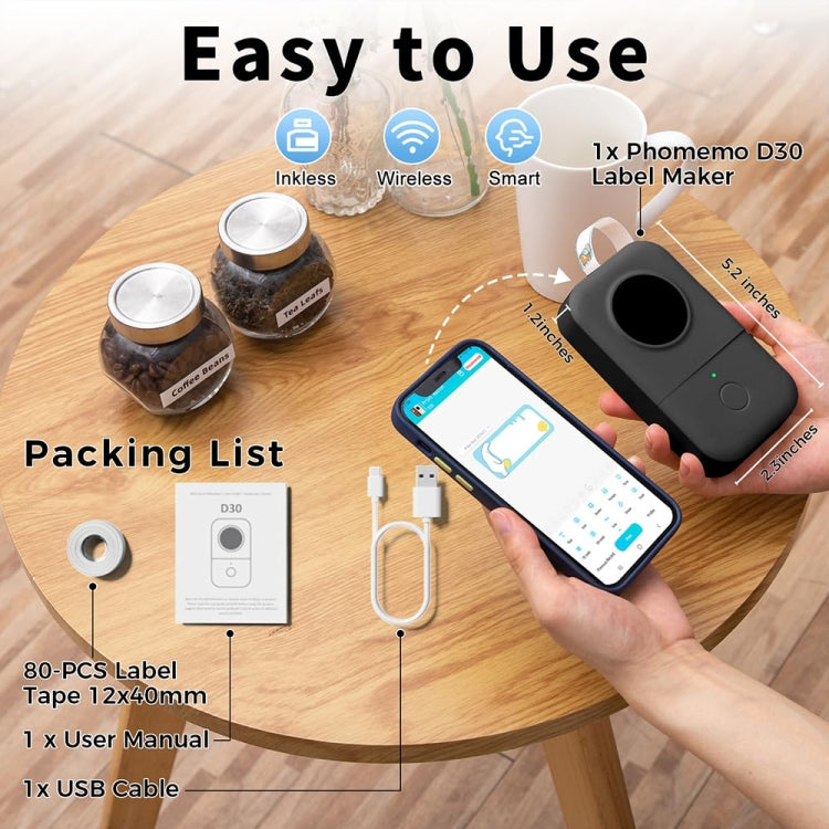 Phomemo D30 Thermal Label Printer Portable Bluetooth Mini Label Maker Machine With 3 Rolls Paper Green - free shipping - PMC TechLife - Order now!