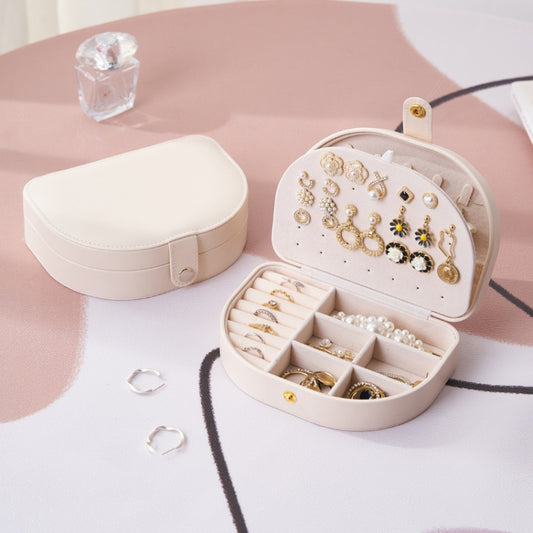 Double Layer PU Jewelry Storage Box Semi-circular Portable Earring Necklace Ring Organizer Box(White) - Jewelry Storages by PMC Jewellery | Online Shopping South Africa | PMC Jewellery | Buy Now Pay Later Mobicred