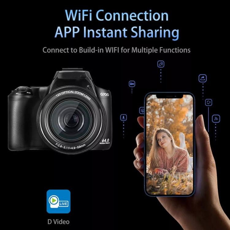 G700 4K / 64MP WiFi Digital Video Camera Camcorder 3.0 Inch IPS Screen 12X Optical Zoom - Video Cameras by PMC TechLife | Online Shopping South Africa | PMC TechLife | Buy Now Pay Later Mobicred