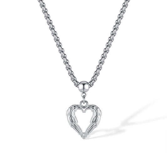 OPK GX2410 Personalized Vintage Feather Heart Alloy Pendant Steel Necklace - Necklaces & Pendants by OPK | Online Shopping South Africa | PMC Jewellery | Buy Now Pay Later Mobicred