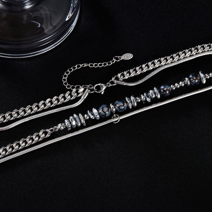 OPK GX2415 Personalized Cool Style Double Layer Necklace Stainless Steel Splicing Chain - Necklaces & Pendants by OPK | Online Shopping South Africa | PMC Jewellery | Buy Now Pay Later Mobicred