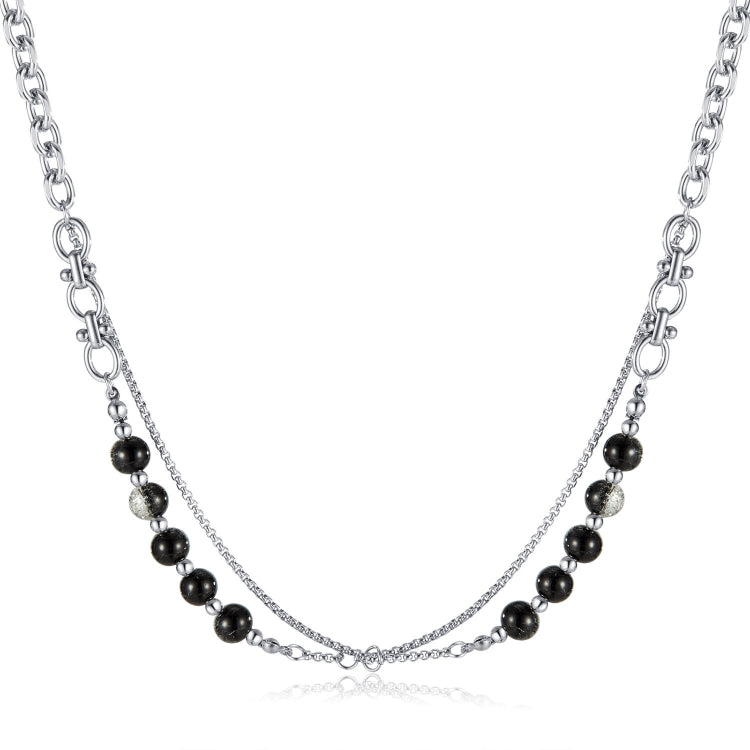 OPK GX2416 Stainless Steel Double Chain Glass Beads Necklace - Necklaces & Pendants by OPK | Online Shopping South Africa | PMC Jewellery | Buy Now Pay Later Mobicred