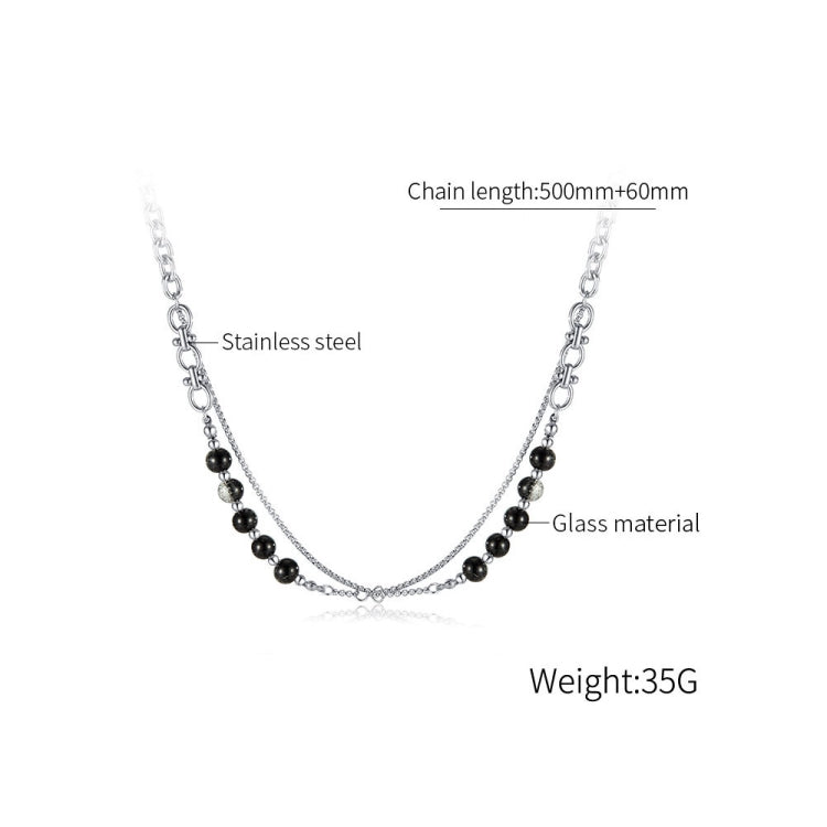 OPK GX2416 Stainless Steel Double Chain Glass Beads Necklace - Necklaces & Pendants by OPK | Online Shopping South Africa | PMC Jewellery | Buy Now Pay Later Mobicred