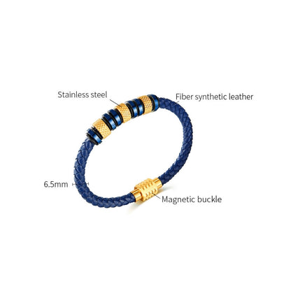 OPK PH1585 Stainless Steel Magnetic Insert Buckle Bracelet Leather Braided Bracelet(Gold) - Bracelets by OPK | Online Shopping South Africa | PMC Jewellery | Buy Now Pay Later Mobicred