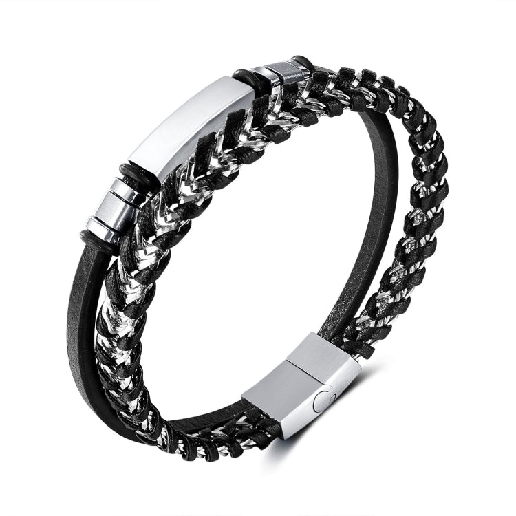 OPK PH1587 Stainless Steel Glossy Double Braided Leather Magnetic Insert Buckle Bracelet - Bracelets by OPK | Online Shopping South Africa | PMC Jewellery | Buy Now Pay Later Mobicred