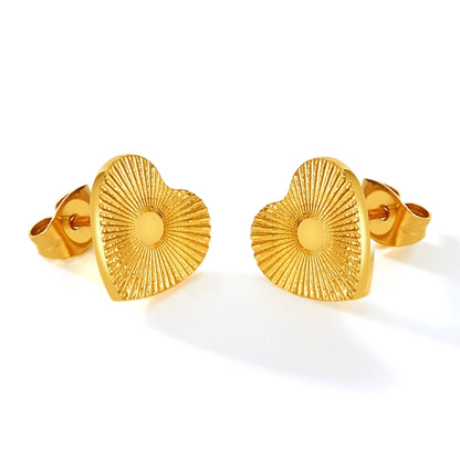 OPK GE940 1pair Vintage Stainless Steel Peach Heart Stripe Earrings(Gold) - Stud Earrings & Earrings by OPK | Online Shopping South Africa | PMC Jewellery | Buy Now Pay Later Mobicred