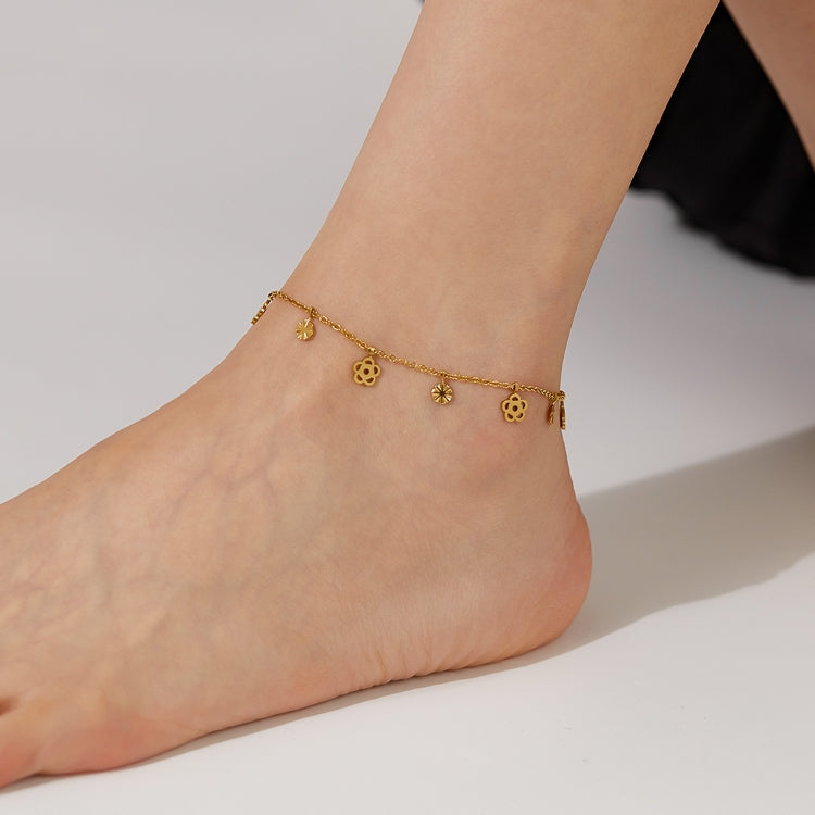 OPK GZ196 Stainless Steel Skeleton Flower Anklet(Gold) - Anklets by OPK | Online Shopping South Africa | PMC Jewellery | Buy Now Pay Later Mobicred