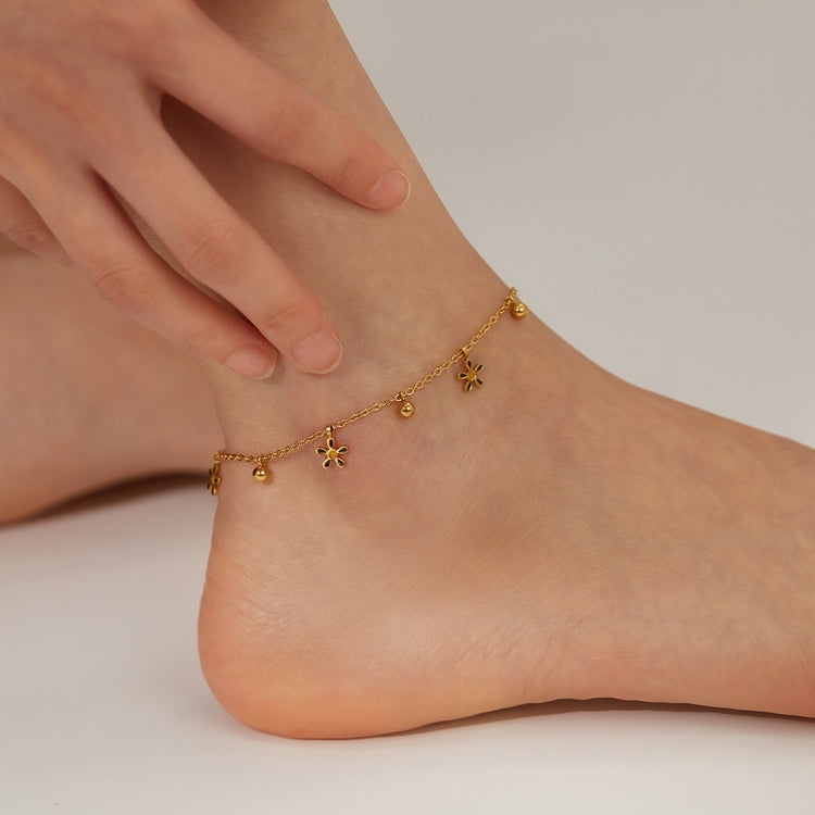 OPK GZ199 Stainless Steel Flower Beads Anklets(Gold) - Anklets by OPK | Online Shopping South Africa | PMC Jewellery | Buy Now Pay Later Mobicred