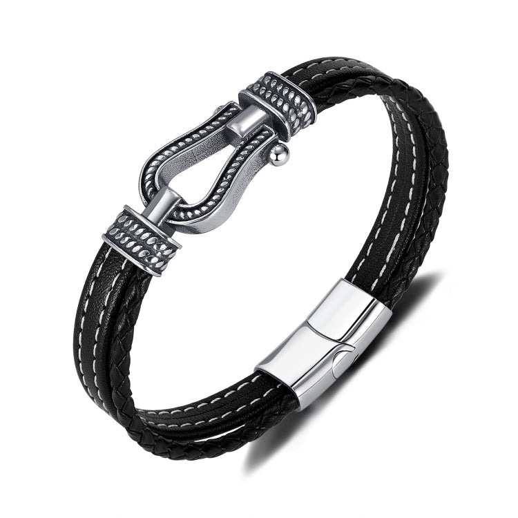 OPK PH1593 Stainless Steel Horseshoe Buckle Accessories Double Braided Leather Bracelet - Bracelets by OPK | Online Shopping South Africa | PMC Jewellery | Buy Now Pay Later Mobicred