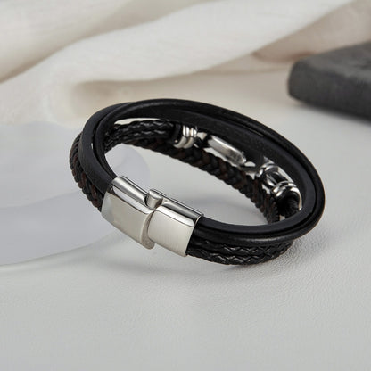 OPK PH1589 Stainless Steel Vintage Multi-Layer Braided Leather Bracelet - Bracelets by OPK | Online Shopping South Africa | PMC Jewellery | Buy Now Pay Later Mobicred