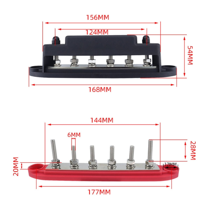 M6 RV Yacht High Current 6-column 250A Base Busbar, Color: Red - Fuse by PMC Jewellery | Online Shopping South Africa | PMC Jewellery | Buy Now Pay Later Mobicred