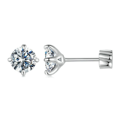 MSE062 S925 Sterling Silver Plated With Platinum Four-Claw Shining Moissanite Earrings, Size: M - Stud Earrings & Earrings by PMC Jewellery | Online Shopping South Africa | PMC Jewellery | Buy Now Pay Later Mobicred