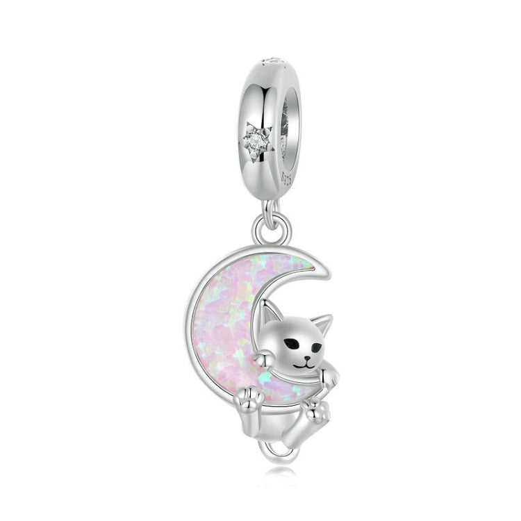 S925 Sterling Silver Plated Platinum Fantasy Moon Cute Cat Pendant(SCC2879) - Jewelry Accessories by PMC Jewellery | Online Shopping South Africa | PMC Jewellery | Buy Now Pay Later Mobicred