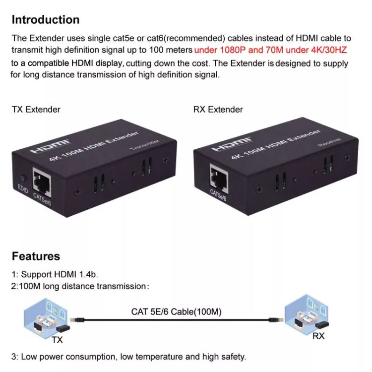 HDMI To RJ45 Single Ethernet Cable 100m Extender 4K HD Cable Signal Amplifier UK Plug(Black) - Amplifier by PMC Jewellery | Online Shopping South Africa | PMC Jewellery | Buy Now Pay Later Mobicred