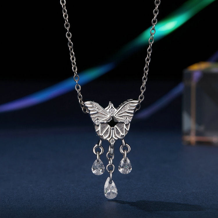 S925 Sterling Silver Platinum-plated Butterfly Tassel Beaded Pendant(SCC2868) - Jewelry Accessories by PMC Jewellery | Online Shopping South Africa | PMC Jewellery | Buy Now Pay Later Mobicred