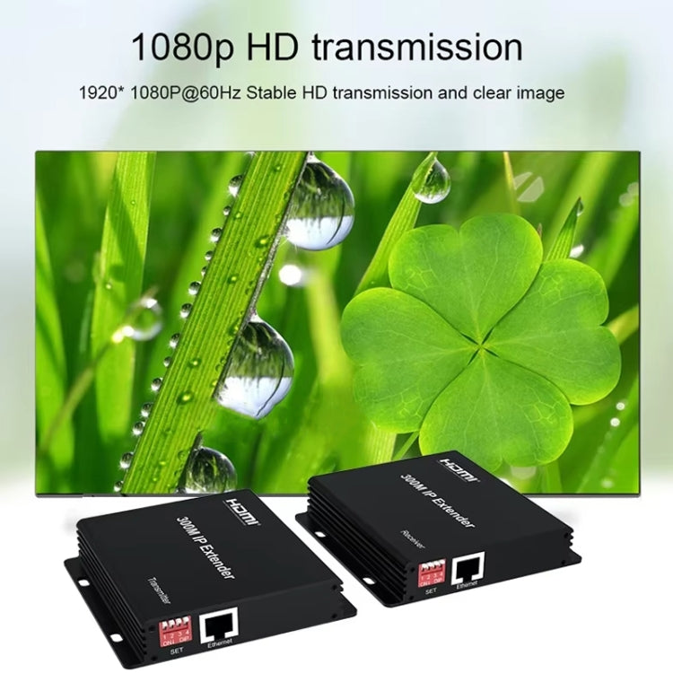 300m IP HDMI Extender HD Video Transmission, Transmitter + Receiver UK Plug(Black) - free shipping - PMC Jewellery - Order now!