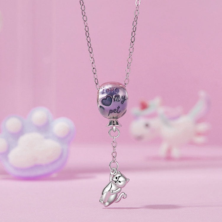 S925 Sterling Silver Cute Hot Air Balloon Cat Beads Jewelry Pendant(SCC2881) - Jewelry Accessories by PMC Jewellery | Online Shopping South Africa | PMC Jewellery | Buy Now Pay Later Mobicred