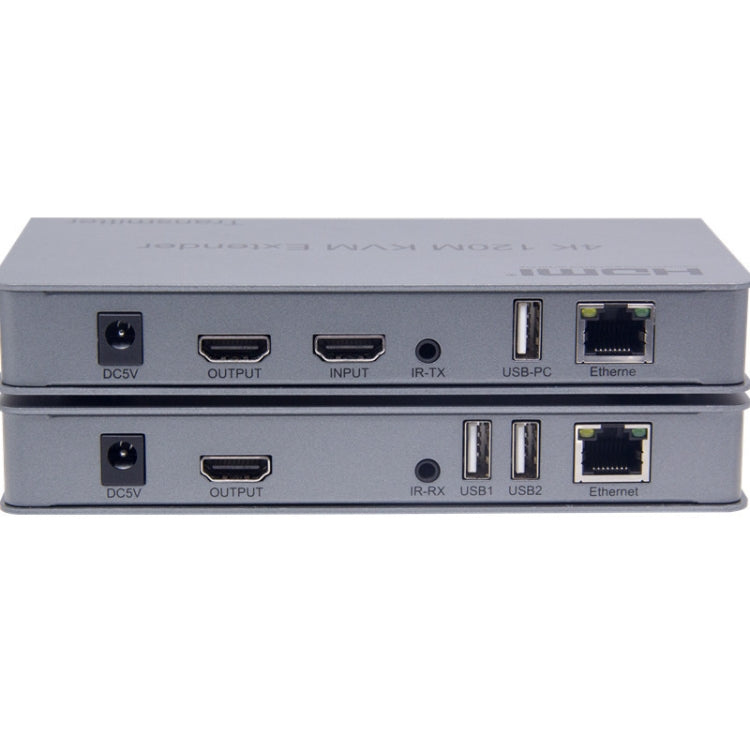 KVM 120m 4K HD Extender Computer Mouse Keyboard HDMI Single Ethernet Cable Transmitter + Receiver US Plug(Gray) - Amplifier by PMC Jewellery | Online Shopping South Africa | PMC Jewellery | Buy Now Pay Later Mobicred