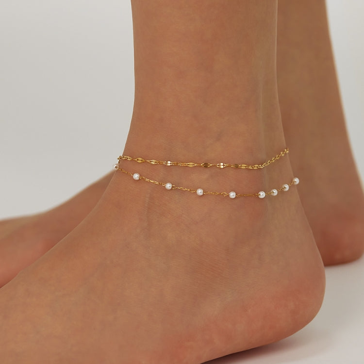 OPK GZ205 Personalized Stainless Steel Temperament Double Layer Stacked Pearl Anklets(Gold) - Anklets by OPK | Online Shopping South Africa | PMC Jewellery | Buy Now Pay Later Mobicred