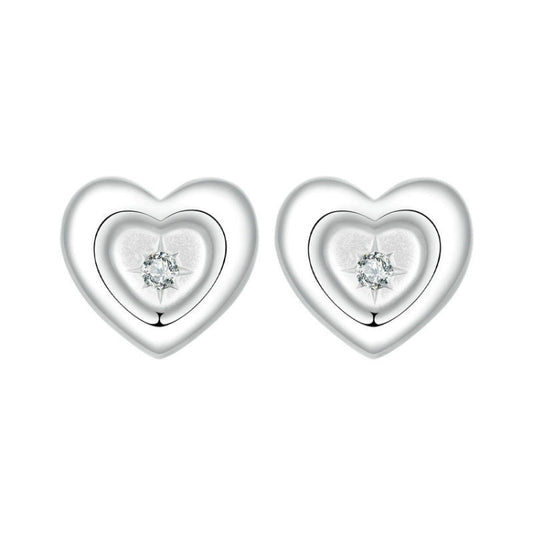 S925 Sterling Silver Platinum-plated Heart-shaped Star Earrings(BSE1045) - Stud Earrings & Earrings by PMC Jewellery | Online Shopping South Africa | PMC Jewellery | Buy Now Pay Later Mobicred