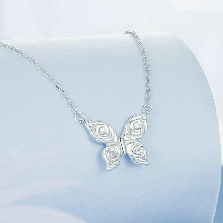 S925 Sterling Silver Platinum-plated Rose Butterfly Necklace Clavicle Jewelry(BSN396) - Necklaces & Pendants by PMC Jewellery | Online Shopping South Africa | PMC Jewellery | Buy Now Pay Later Mobicred