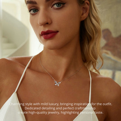 S925 Sterling Silver Platinum-plated Rose Butterfly Necklace Clavicle Jewelry(BSN396) - Necklaces & Pendants by PMC Jewellery | Online Shopping South Africa | PMC Jewellery | Buy Now Pay Later Mobicred