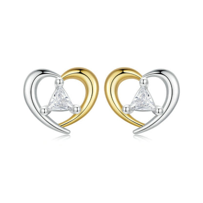 S925 Sterling Silver Platinum-Plated Two-Tone Heart Earrings(BSE1027) - Stud Earrings & Earrings by PMC Jewellery | Online Shopping South Africa | PMC Jewellery | Buy Now Pay Later Mobicred