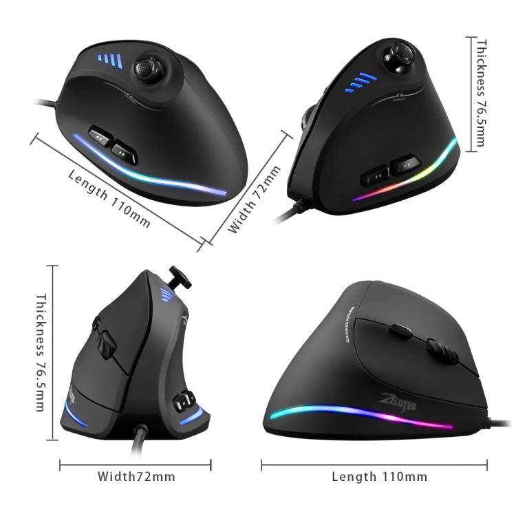 ZELOTES C18 11-Keys RGB Vertical Grip Ergonomic Joystick Programming Gaming Wired Mouse(Black) - Wired Mice by ZELOTES | Online Shopping South Africa | PMC TechLife | Buy Now Pay Later Mobicred