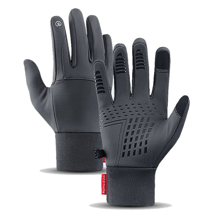 Kyncilor Waterproof Cycling Warm Gloves Two-finger Touch Screen Ultra-soft Velvet Outdoor Gloves, Size: L(Gray) - Full Finger Gloves by Kyncilor | Online Shopping South Africa | PMC TechLife | Buy Now Pay Later Mobicred