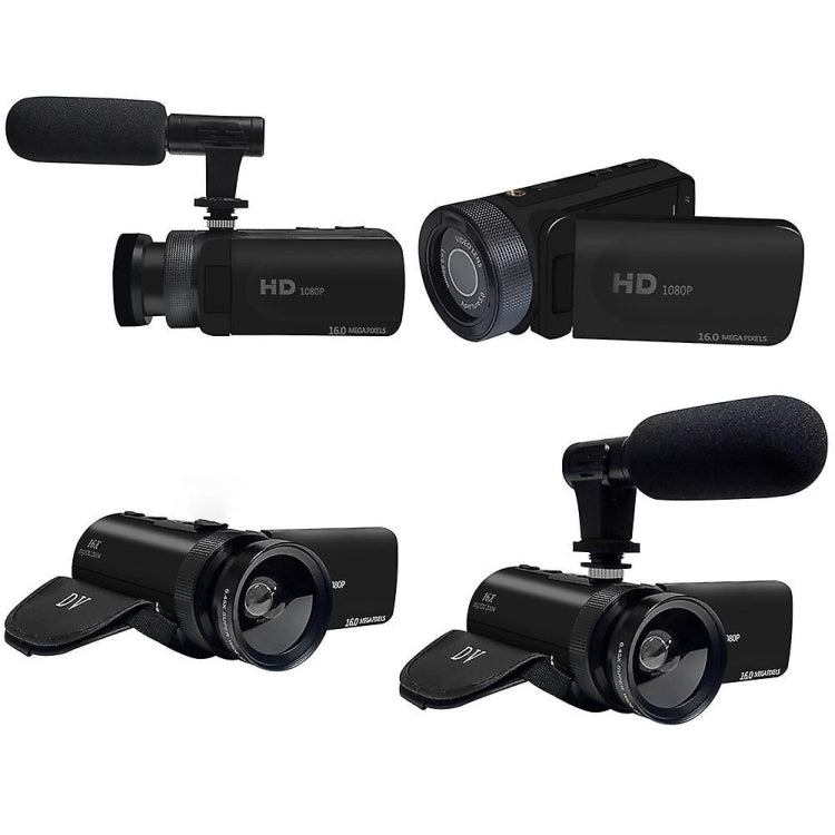 16MP 16X Digital Zoom Vlogging Camera Video Camcorder with 2.4 Inch Flip Screen, Spec: With Wide Angle & Mic EU Plug - Video Cameras by PMC TechLife | Online Shopping South Africa | PMC TechLife | Buy Now Pay Later Mobicred